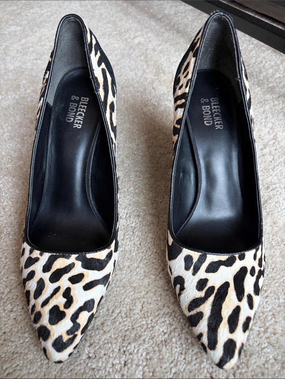 Bleecker & Bond Leopard Print Pointed-Toe Pumps - Black & Cream